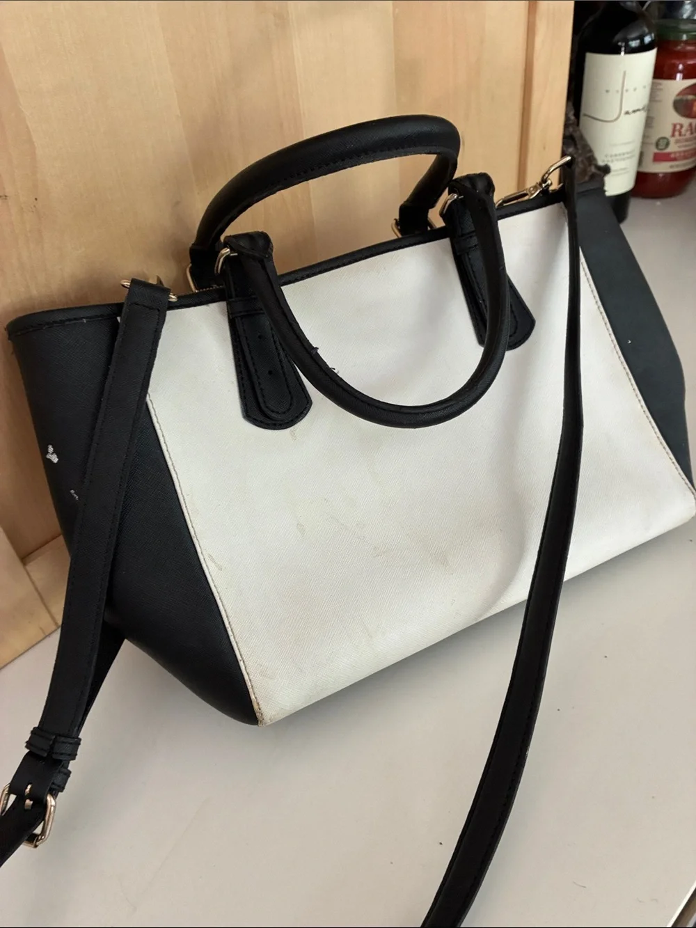 Anne Fontaine Classic Two-Tone Black & White Satchel Handbag